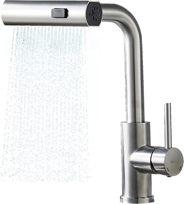 Змішувач для кухні BELZ з висувною лійкою, 3 режими, поворотний на 360°, нержавіюча сталь SUS304, матовий нікель