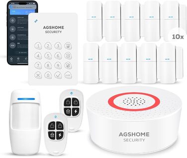 Бездротова сигналізація AGSHOME для дому, 15 елементів, Wi-Fi, 120 дБ, розширювана, сумісна з Alexa та Google Assistant