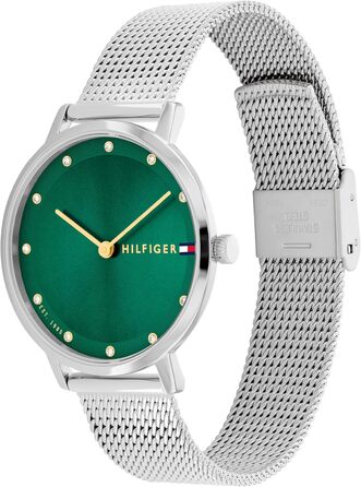 Годинник Tommy Hilfiger для жінок з кварцовим механізмом та сталевим браслетом (ланцюговим або сітчастим), з шкіряним або силіконовим ремінцем (зелений, металевий)