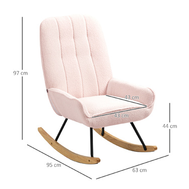 HOMCOM Rocking Chair Upholstered Recliner with Sherpa Fleece in Pink, up to 150 kg, Comfortable Rocking Chair, 63x95x97cm