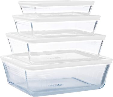 Pyrex® - Cook & Freeze – 4 Glass Containers with Airtight Lid (0.8 l, 1.5 l, 2.6 l, 4 l) – specially designed for freezing – BPA-free
