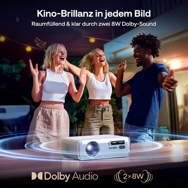 Aurzen Eazze D1 Smart Beamer: 4K проєктор для домашнього кінотеатру з WiFi, Bluetooth, автофокусом та корекцією трапецеїдальних спотворень. Підтримка Netflix, Dolby Audio, Full HD 1080P. Білий (GTV)