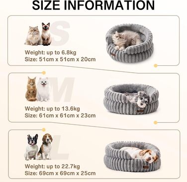 М'яке кругле ліжко для котів та собак MWOOFUN, сірий колір, розмір L, зручне та миється
