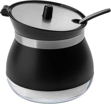 Цукорниця KADAX з ложкою, 270 мл, контейнер для цукру з порошковим покриттям, 9x9 см, цукророзсипник у 2 кольорах, дозатор для спецій з кришкою для чаю, цукру (Чорний)