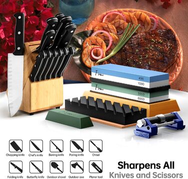 Набір точильних каменів Schleifstein: 400/1000, 3000/8000, з підставкою, зточкою та аксесуарами для ножів