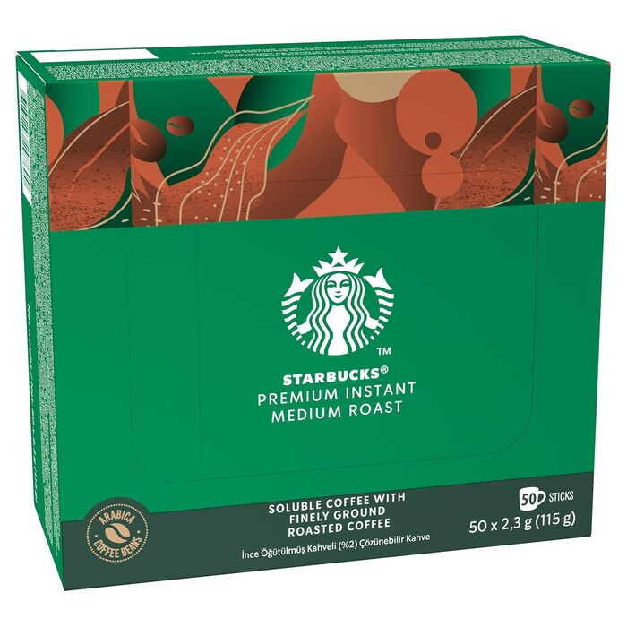 Розчинна кава Starbucks Premium Medium Roast, 100% арабіка, м'який та збалансований смак, 50 стіків по 2.3г