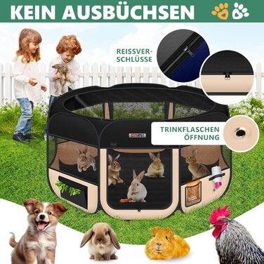 LOVPET® Foldable Pet Playpen with Food Bowl & Fleece Blanket - Indoor/Outdoor Dog & Cat Pen, Pop-Up Crate, Oxford Fabric, Grey/Black