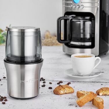 Електрична кавомолка ProfiCook PC-KSW 1021 N, 200 Вт, подрібнювач спецій, корпус з нержавіючої сталі, імпульсний режим, 4-лопатевий ніж для спецій, 2-лопатевий ніж для кави