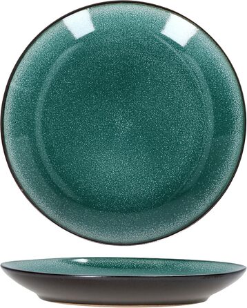 Кавовий сервіс MamboCat Reactive Glaze Green 18 предметів на 6 осіб м'ятного кольору | Столовий посуд з каменної глини з мідним декором