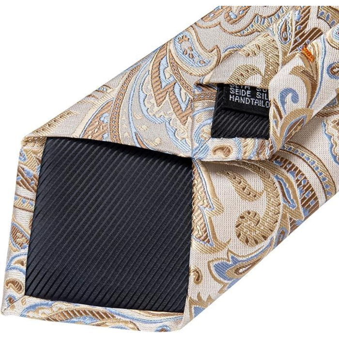 Дибанггу Шовкова краватка з візерунком пейслі, нагрудна хустинка, затискач для краватки, манжетні кнопки для весілля та балу (світло-коричнева)