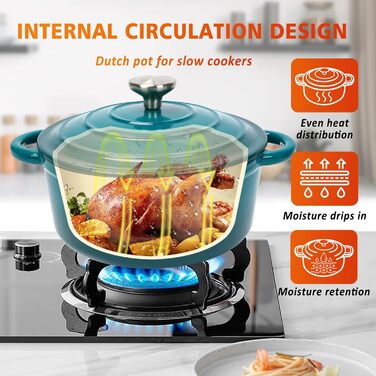 Набір чавунної емальованої посуду Denmay 7 предметів: голландська піч, сковорода, каструля для тушкування, соусник, 3 кришки. Підходить для всіх типів плит, з органайзером, блакитний