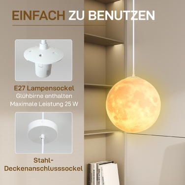 HOMCOM 3D Moon Pendant Lamp Hanging Light with APP Control, Music Moon Lamp Ceiling Lamp with CCT and RGB Color Changing for Kitchen, Dining Room, Cream White | Aosom