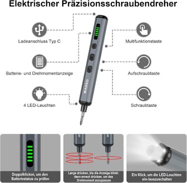 WADEO Міні набір викруток, 82 в 1, прецизійний, магнітний, з регулюванням крутного моменту, LED-підсвічування, для ремонту iPhone, телефонів, ноутбуків, окулярів, годинників