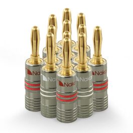 Бананові роз'єми Nakamichi Ultimate Series для акустичних кабелів 12-18 AWG, берилієво-мідні з 24K золотим напиленням, 4 мм, для Hi-Fi колонок та підсилювачів, 12 шт (6 пар)
