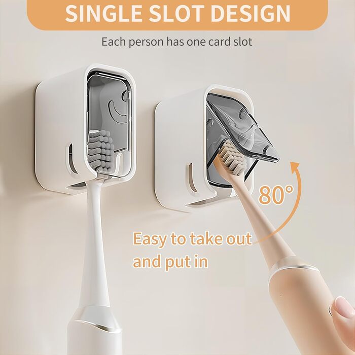 Настінний тримач для зубних щіток, для ванної кімнати, міцний самоклеючий тримач, органайзер для зубних щіток та головок, сірий, 2 шт.
