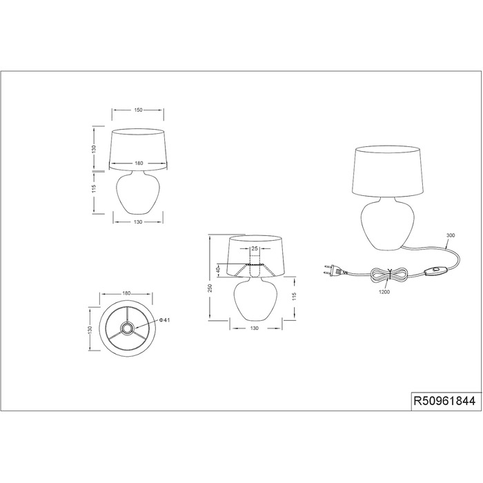 Торшер Reality Leuchten Lou R50961844: керамічний торшер з бежевим абажуром, E14, 25 см