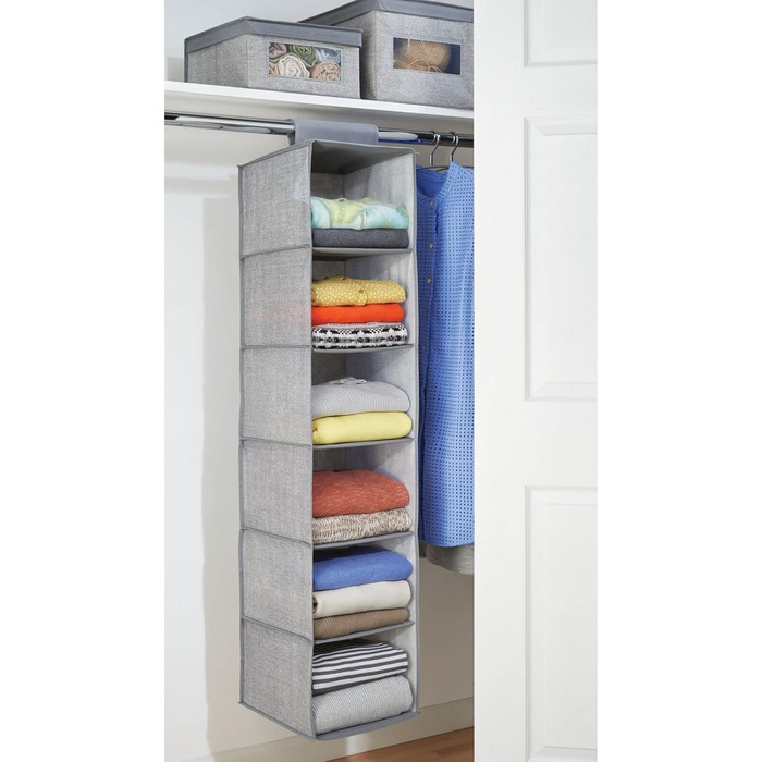 mDesign висувний тканинний шафа з поліестеру – 6 полиць – настінний шафа з тканини для спальні – ідеально як вішалка для одягу, ременів, клатчів – сірий та чорний (сірий)