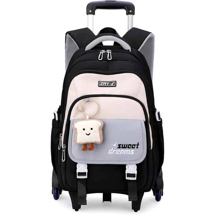 Шкільний рюкзак-тележка для дівчаток-підлітків, рюкзак для школи на колесах, знімний тролей, шкільний ранець для початкової та середньої школи, сумка для подорожей з 6 колесами, 36L - Зелений (Чорний)