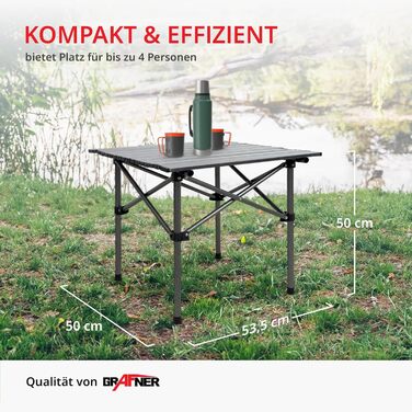 Складний кемпінговий стіл Grafner Ultra Leicht 53.5x50x50 см, вуглецева сталь, чорний - портативний стіл для пікніка, фестивалів та відпочинку на природі