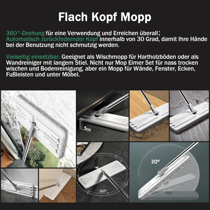 JOYMOOP Mop and Bucket Set with Wringer for Home, Flat Mop and Bucket System, Mops for Floor Cleaning and Wall Cleaner, with 3 Reusable Microfiber Mop Pads