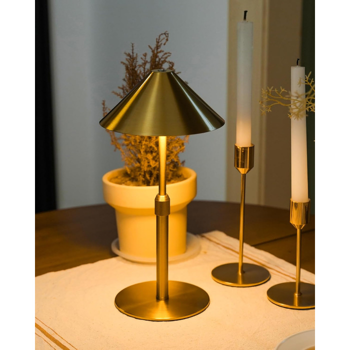 Нічник бездротовий акумуляторний Wiederaufladbare для вітальні, спальні, їдальні - Gold (латунь) з лампочкою, димуванням, сенсорним керуванням, 3-в-1