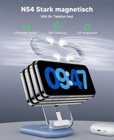 Підставка для зарядки MagSafe 3-в-1 для iPhone 17/16/15/14/13/12 Pro Max/Air/Plus/Pro та Apple Watch 10/9, AirPods 3/2/Pro (блакитна)