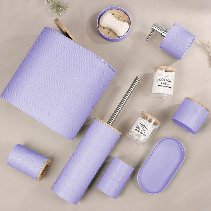 Набір для ванної кімнати IMAVO, 26 предметів: душовий завіс, килимок, смітник, піднос, дозатор мила, мильниця, тримач для зубних щіток, стакан для зубних щіток (фіолетовий, 11 предметів)