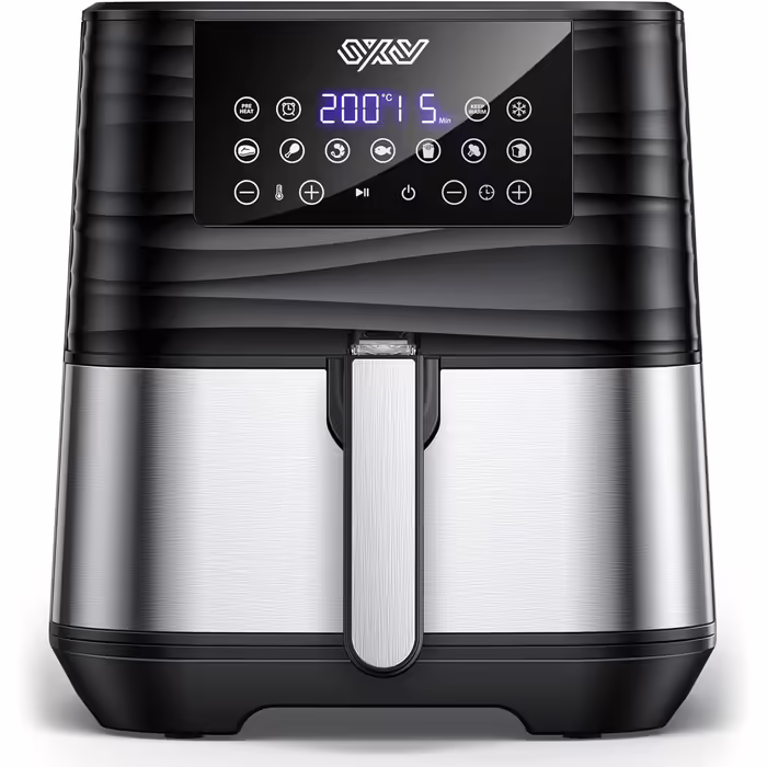 Innsky Hot Air Fryer 5.5L XXL, 1700W Hot Air Fryer with Digital LED Touchscreen and 7 Programs, Preheat & Keep Warm & Defrost, Airfryer Fryer Without Oil with Recipe Book in German Silver