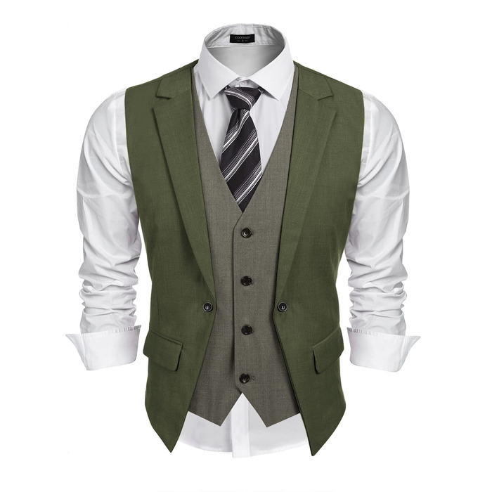 Жилет чоловічий COOFANDY, стильний, під костюм, для весілля, оливковий (Army Green), розмір XS