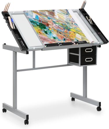 Adjustable Art Desk with Storage - Tiltable Drafting Table with Wheels - Multi-Purpose Craft Station