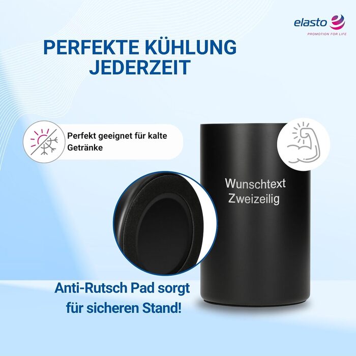 Персоналізований охолоджувач для пляшок 'Chill' - двостінний охолоджувач для вина з нержавіючої сталі - охолоджувач для вина, шампанського, пива - подарунок для любителів вина, друзів, батьків, колір: срібло (чорний + індивідуальний текст)