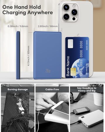 Портативний акумулятор Ntaanoo для iPhone з MagSafe, 5000mAh, 20W, бездротова зарядка, блакитний