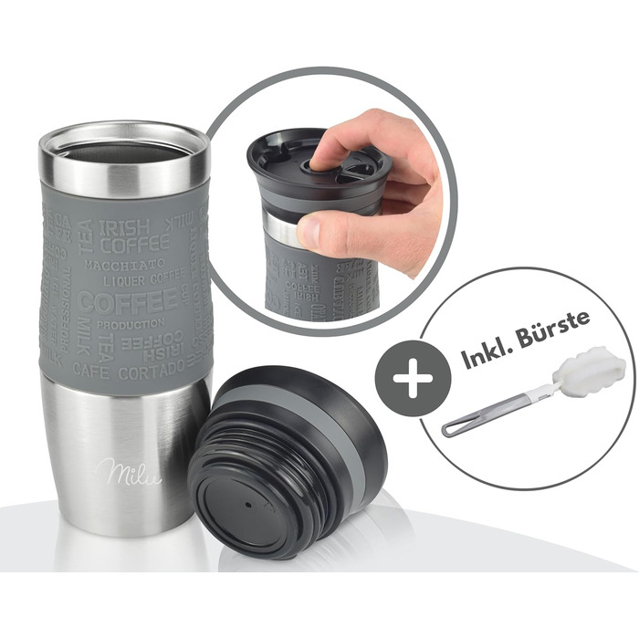Термокружка Milu 370 мл, 450 мл: сталева, подвійні стінки, для кави з собою, не протікає, автокружка, термокружка, travel mug (сірий)