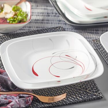 Corelle Tafelservice 18-teilний, чорно-білий для 6 осіб, Splendor, розбивається неможливо, з квадратними тарілками