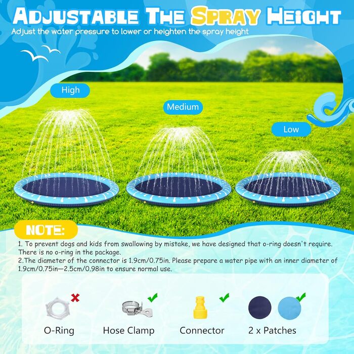 Nobleza Hundepool, D170 cm/67 in Inflatable Pool for Large & Small Dogs, 0.55mm Thickened Anti-Slip Sprinkler Mat Dog Foldable Splash Pad for Summer, Garden, Outdoors