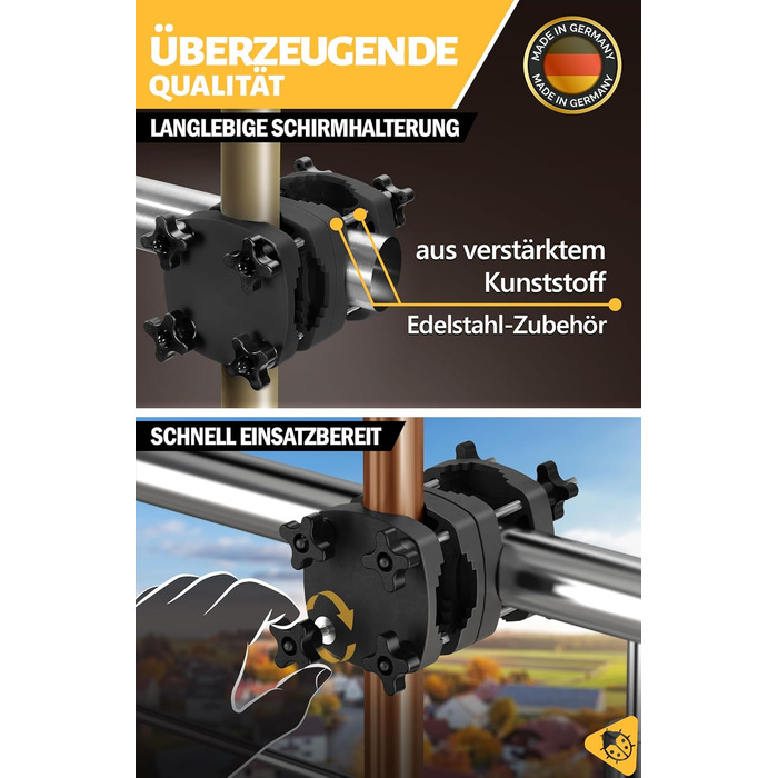 Menz Balcony Railing Umbrella Holder - Bomb-Proof Umbrella Holder for Balcony Railing as a Compact Balcony Umbrella Stand, Absolutely Universal Balcony Umbrella Holder in Black