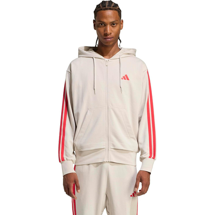 Чоловіча толстовка-худі Adidas Essential Three Stripes на блискавці з французьким махровим трикотажем (M, Wonder Alumina/Pure Ruby)