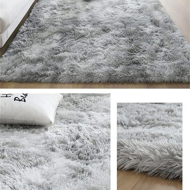 Шкіряний килим NIULAA 120x160 см, сірий та білий, сучасний, пухнастий, м'який, для вітальні, спальні, коридору, підлогу, килим-сліп, штучне хутро, шэггі, однотонний, під килим, 120 x 160 см (прямокутний)