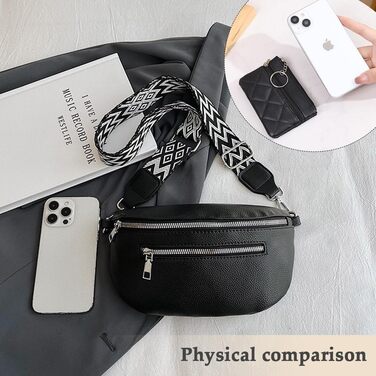 Жіноча сумка через плече з монетницею, шкіряна бананка, середнього розміру, з широким знімним ремінцем, поясна сумка для фестивалів, подорожей, повсякденного використання, біла (чорна)