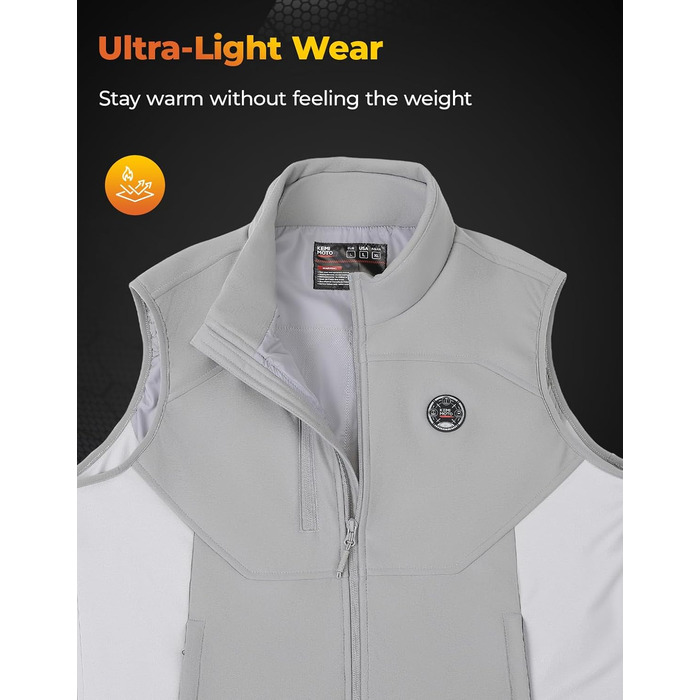 Обогреваемая жилетка KEMIMOTO для мужчин и женщин с USB-аккумулятором 10000mAh, 5 зон обогрева, для катания на лыжах, рыбалки, мотоцикла, активного отдыха, серый, XL