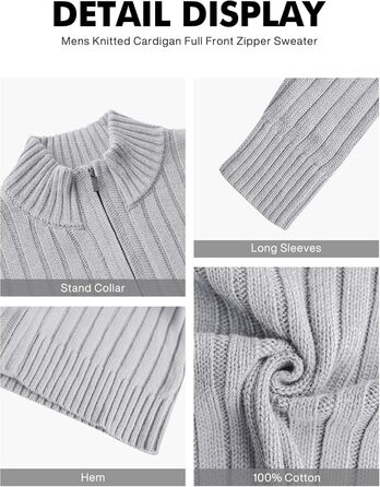 Чоловічий в'язаний кардиган NITAGUT з блискавкою, теплий, в'язаний пуловер, вінтажний стиль, колір темно-синій (XL, сірий)
