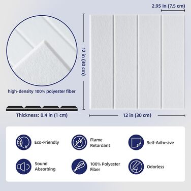 Акустичні панелі Vieshful самоклеючі від шуму з фетру, 30x30x1 см, білі (10 шт) — звукопоглинаючі плити для стін, студії, дому та офісу