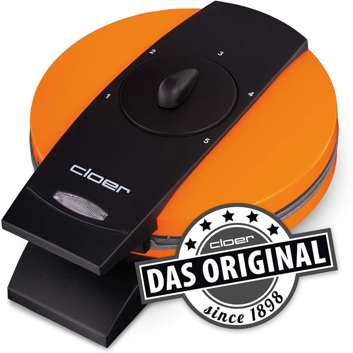 Вафельниця Cloer 1620 для класичних вафель у формі серця, 930 Вт, розмір вафелі 15,5 см, регулювання ступеня прожарювання, (Помаранчевий, Одинарна)
