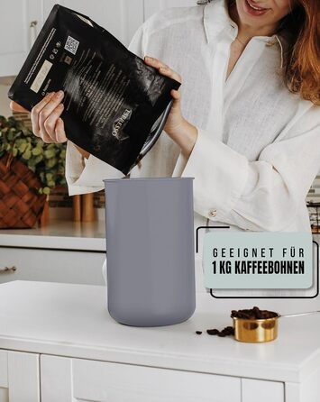 Контейнер для кави KC Kitchen & Co. 1 кг, нержавіюча сталь, вакуумний клапан, сірий матовий (2800 мл)
