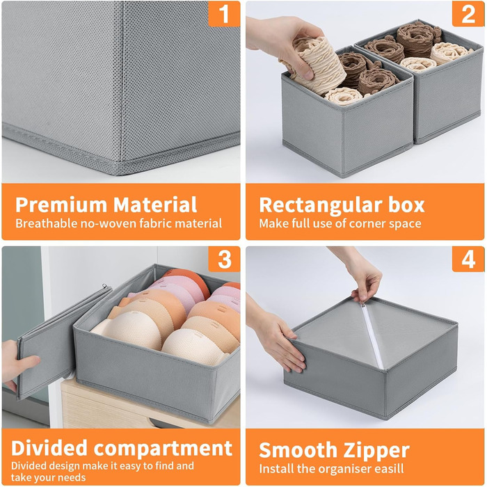 Drawer Organizers - Foldable Underwear Organizer Storage Box Fabric 16 Pieces Closet Organizer for Clothes, Socks (Light Gray)
