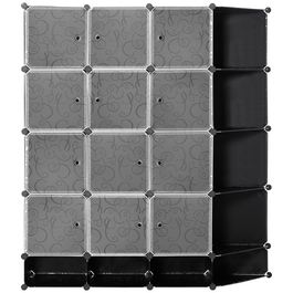 HOMCOM DIY Closet Organizer System with 16 Cubes and 2 Rods DIY Cube Shelf, Storage Shelf for Clothes, Shoes, Black 145 x 46 x 162 cm | Aosom