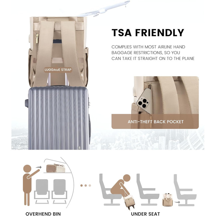 LOVEVOOK Рюкзак для жінок, великий, 15.6 дюймів, рюкзак для ноутбука, шкільний рюкзак для підлітків, водонепроникний, сумка для роботи, сумка-тоут 2 в 1, сумка для вчителя, рюкзак для подорожей, університету, бізнесу, бежевий хакі