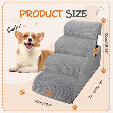 Східці для собак Nobleza – 4 сходинки, гумовий матеріал, ролик для шерсті, ідеально для маленьких собак