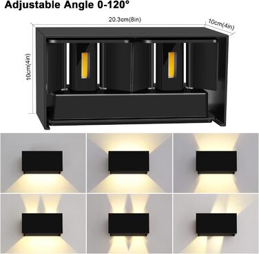 LED-водостійка настінна лампа Kingwen 4 шт. 20W, 3000K, IP65, чорний колір