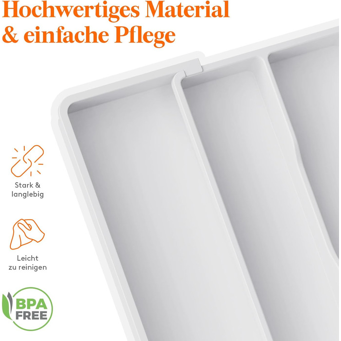 Органайзер для столових приборів Lifewit розсувний для шухляди, 33-57 x 38 x 5 см, білий. Підставка для ножів та виделок, пластик.